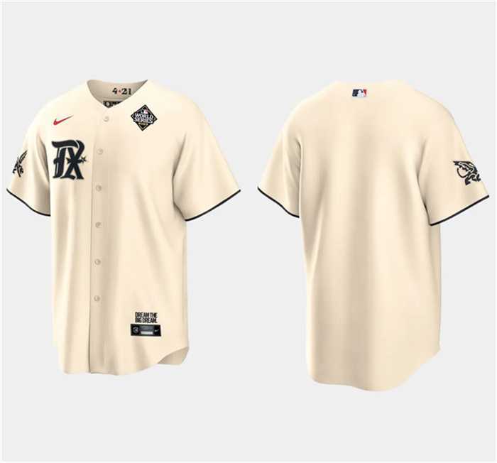 Men's Texas Rangers Blank Cream 2023 World Series City Connect Stitched Baseball Jersey Dzhi